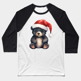 Black Bear in Santa Hat Baseball T-Shirt
